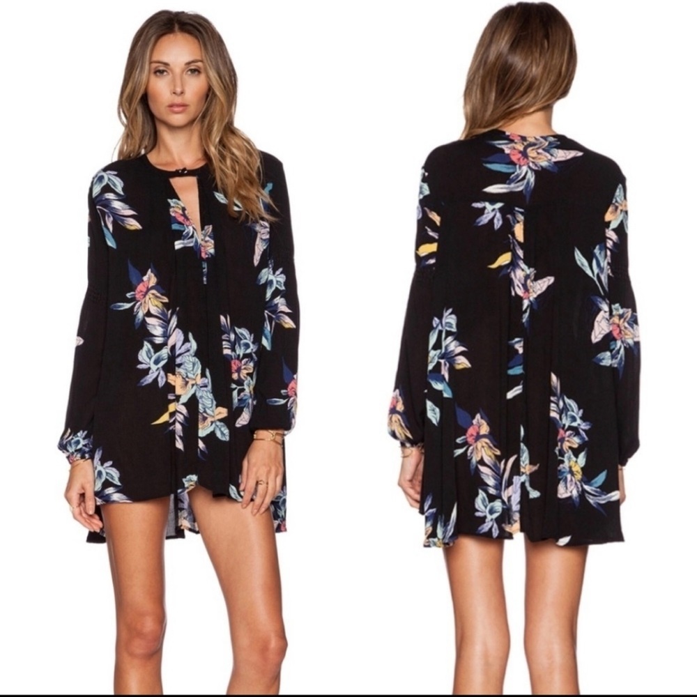 Free People Tree Swing Boho Tropical Mini Dress in Night Combo Size Small